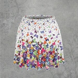 Red and Blue Smocked Skater Mini Skirt